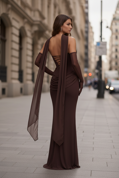 Cowl Neck Strapless Maxi Dress with Sash